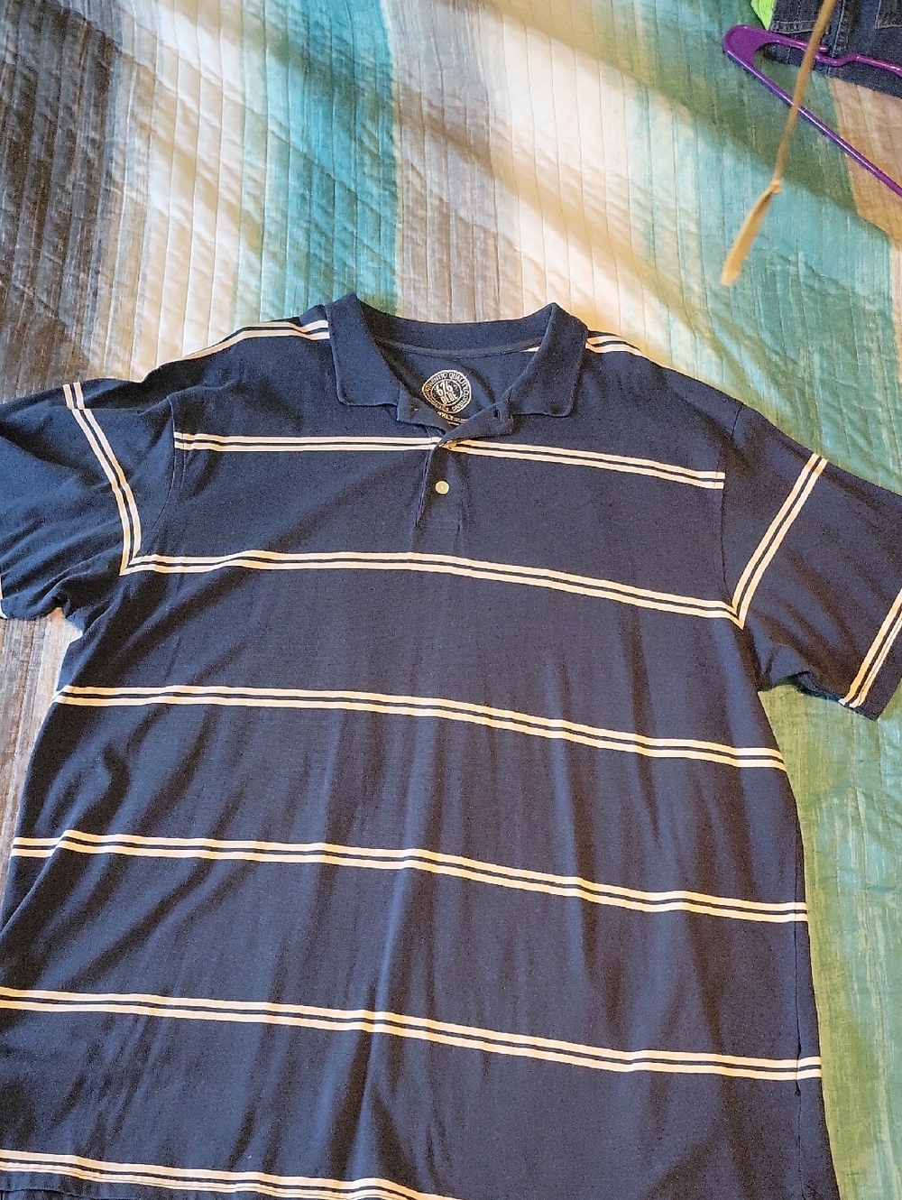 Men's Navy Polo with White Stripes